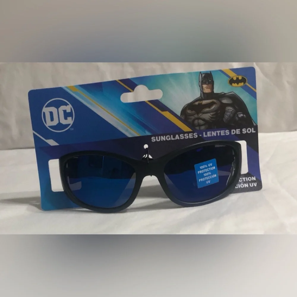 Batma Boys black wrap round Sunglasses blue lenses 100% UV protection. Aged 3+